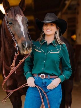 Howdy Hanny Western Emerald Green Satin Women's Shirt